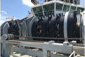 Mooring Ground wire loaded onto Diligence’s wire drum